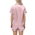 thumbnail image 3 of Silk Pajamas for Women Short Sleeve Button Down Sleepwear Loungewear 2 piece Satin Pj Sets 08-Pink XXL, 3 of 4