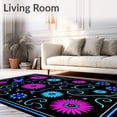 thumbnail image 2 of ODIKA 2'x3' Machine Washable Non-Slip Area Rug, Celestial Cat Dreamscape with Hummingbird and Radiant Florals High Traffic Rug with Pad, Black, 650187, 2 of 8