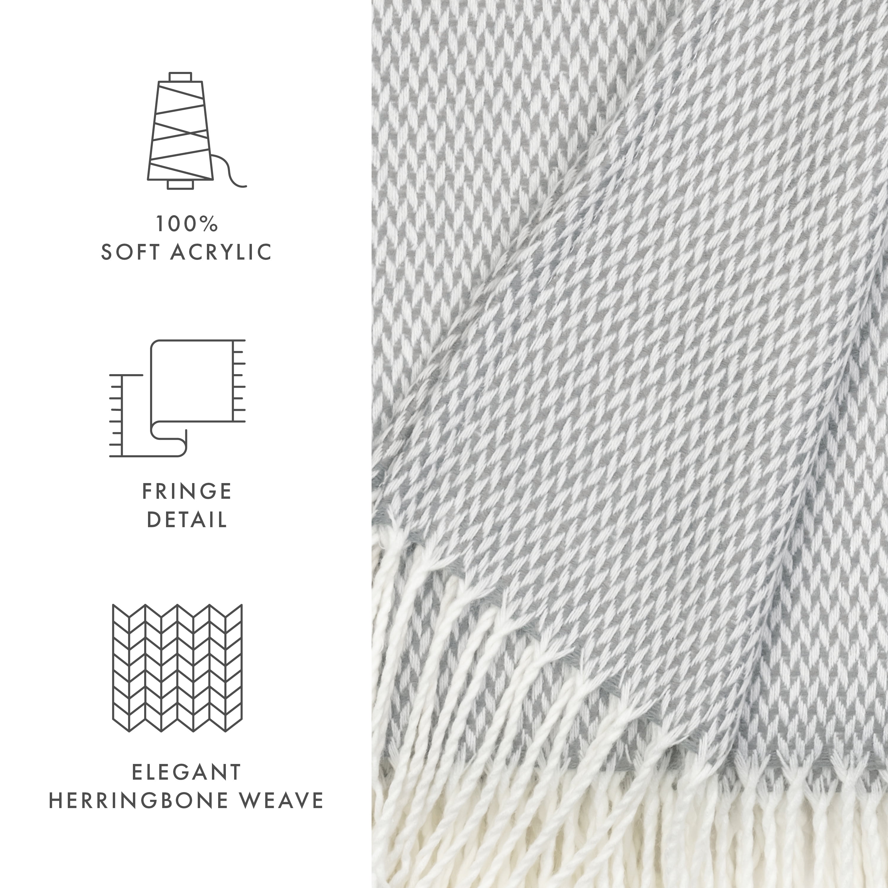 Noble Linens Gray Herringbone Throw Blanket, 50" x 60"