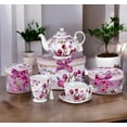 thumbnail image 6 of STP GOODS Tulip Bone China Teapot in Gift Box 33.8 fl oz (1 L) Floral Kitchen Teapot for Loose Tea Bone China Tea Pot Tea Brewer Tea and Coffee Pot Kettle for Blooming Teas, White Purple, 6 of 9