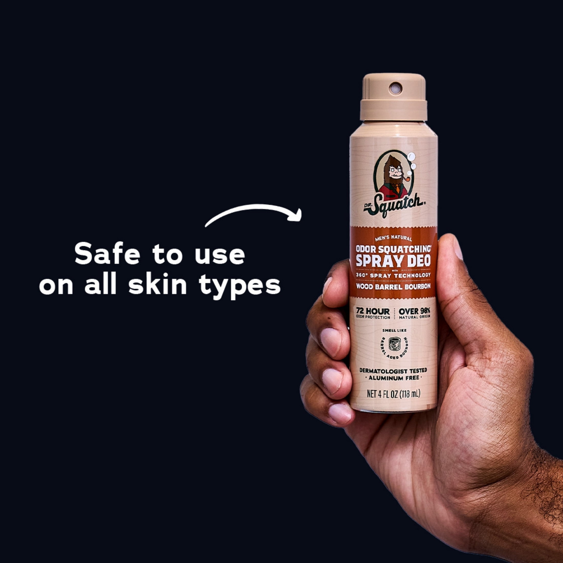 Dr. Squatch Mens Spray Deodorant, Natural Aluminum Free Deodorant for Men, Wood Barrel Bourbon, 4 fl Oz