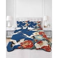 thumbnail image 2 of Quilts Twin Size Bedding Set, Japanese Style Lightweight Quilted Comforter, Blue Rustic Botanical Blossom Peony Birds Soft Reversible Bedspread Coverlet with Pillow Covers for All Season, 68" x 86", 2 of 7