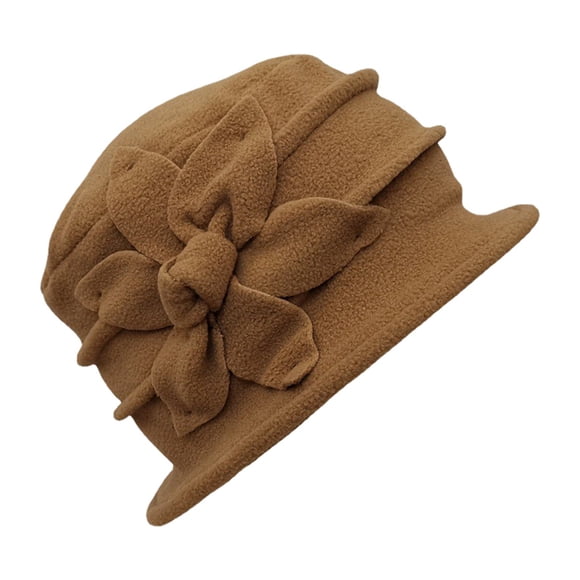 Fgnfyis Vintage Floral Wool Bucket Hat for Women Double Layer Fisherman Hat Elegant Winter Cap Womens Hats Khaki_002