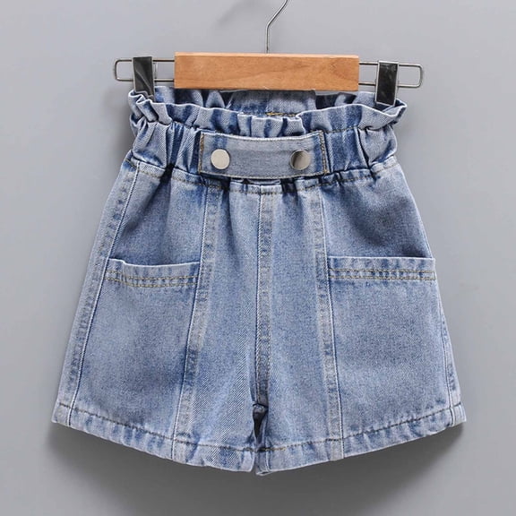 Girl's Casual Paperbag Waist Belted Denim Shorts with Pockets