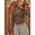 thumbnail image 4 of Mesh Long Sleeve Top for Women, Lace Sheer Tops See Through Mock Neck Floral Embroidery Sheer Blouce Shirt Coffee S, 4 of 9
