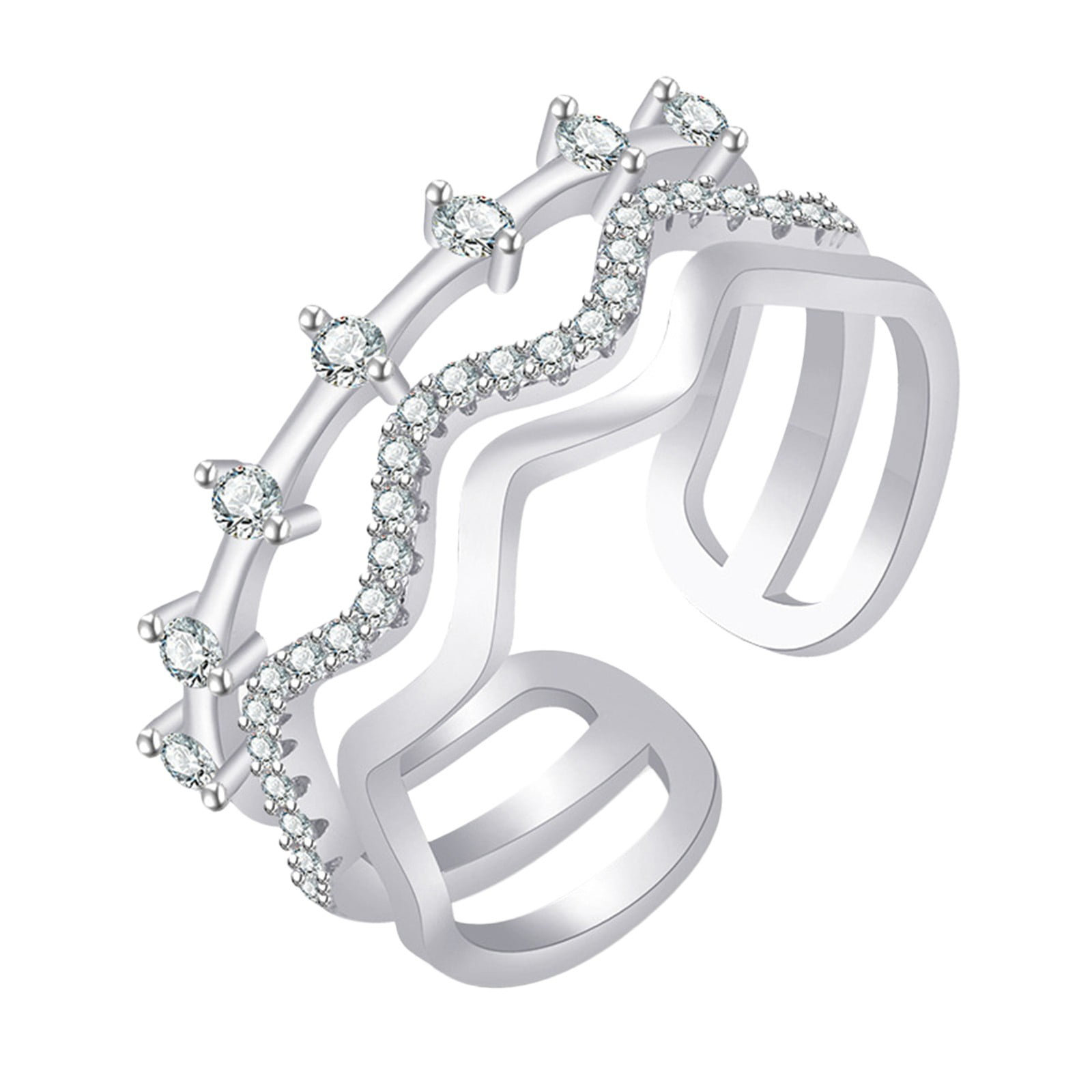 ZHAGHMIN Gold Ring Women Zircon Set Ring Micro Double Versatile Open Fashion Layer