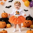 thumbnail image 2 of CAIVO Baby Girls Halloween Outfit Sets Pumpkin Witch Print Long Sleeve O-Neck Romper Orange Tutu Bodysuit Clothing Set, 2 of 5