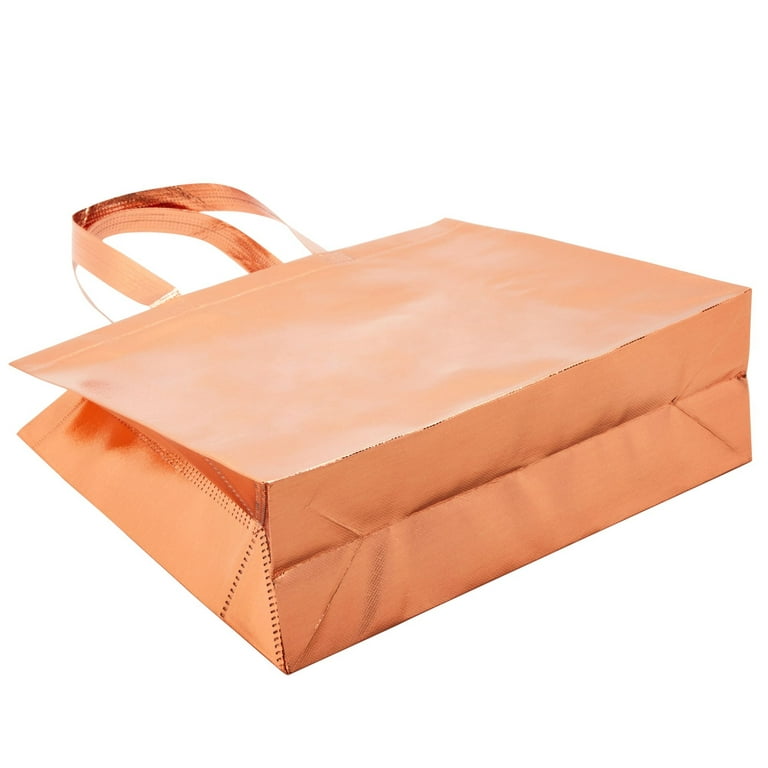 24 Pack Rose Gold Gift Bags with Handles, Large Non-Woven Reusable
