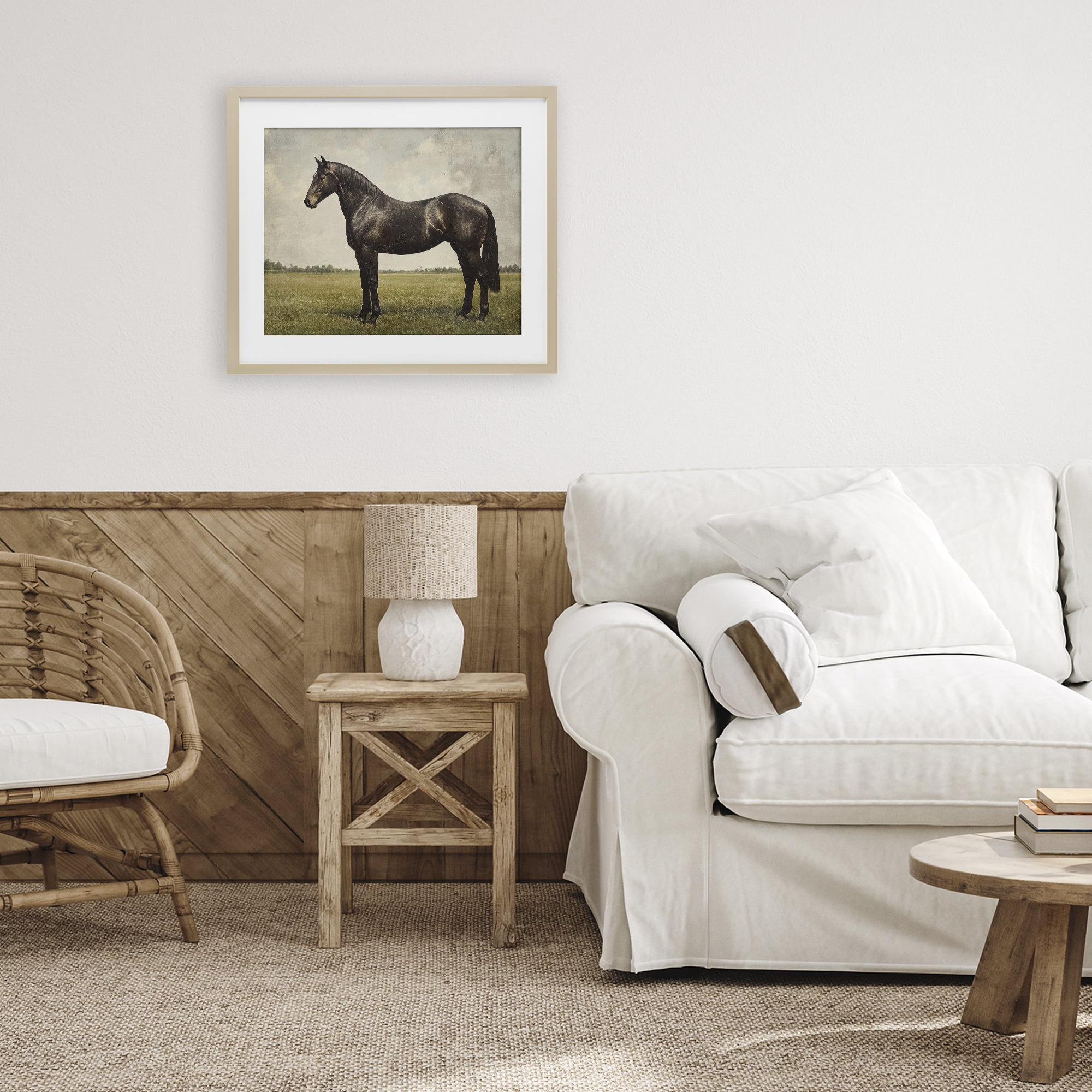 Stupell Industries Espresso Horse in Pastoral Field Birch Framed Print Under Glass, design by Petal Prints Design