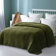 Exclusivo Mezcla Queen Size Flannel Fleece Blanket, 90x90 Inches, Olive