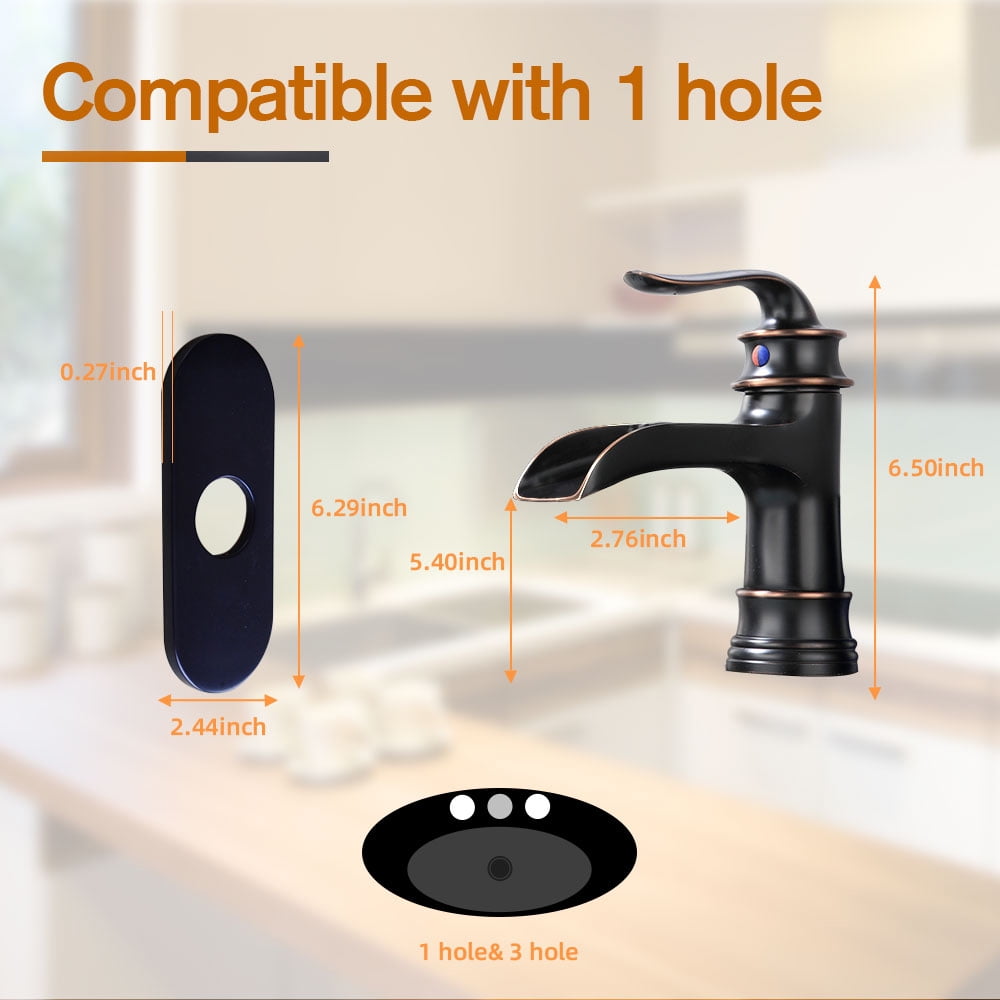 Kede Waterfall Faucet Bathroom Faucet Single Handle One Hole Oil Rubbed Bronze Finish Large Spout Lavatory Faucets (ORB2)