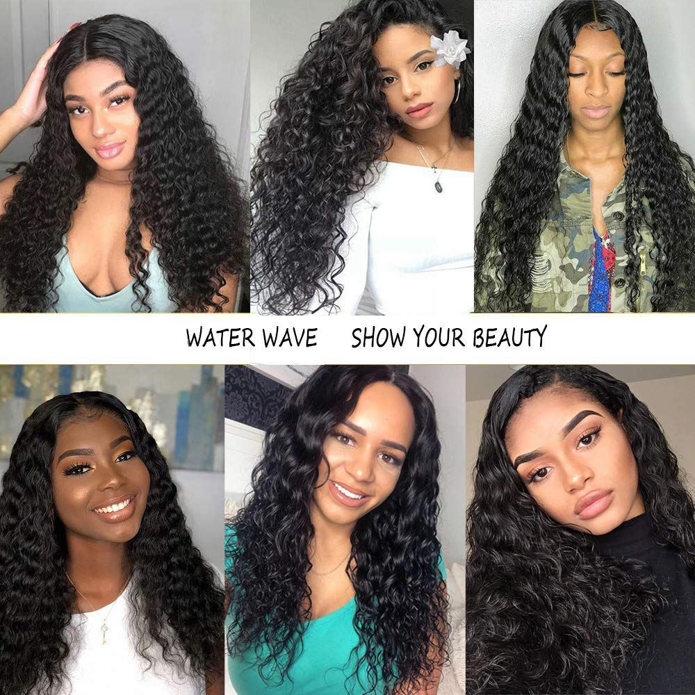 Brazilian Water Wave Bundles with Closure Human Hair Bundles with 4×4 Free Part Closure 100% Virgin Remy Curly Hair Bundles