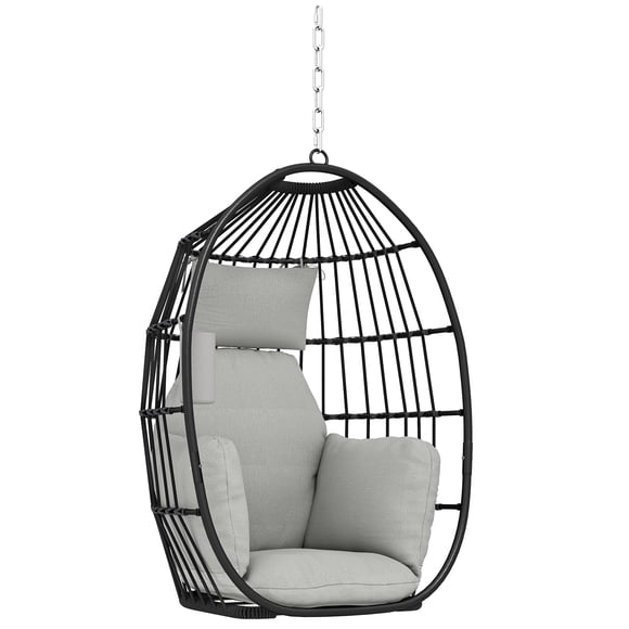 Outsunny Hanging Egg Chair Without Stand, Foldable Basket Swing Chair Grey