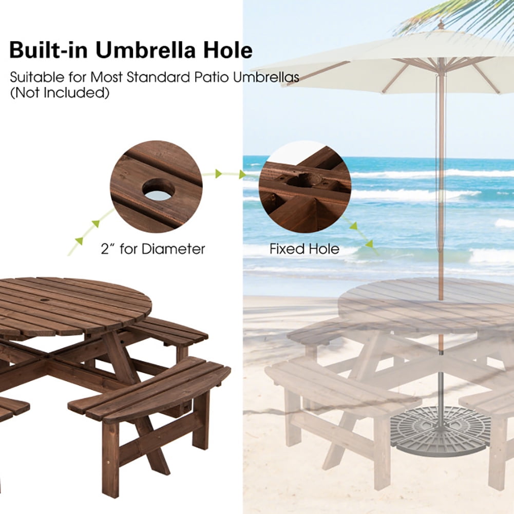 Aimee Lii Patio 8 Seat Wood Picnic Dining Seat Bench Set, Outdoor Patio Furniture Set