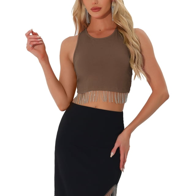 Camiseta sin mangas de verano Inspire Chic para mujer, camiseta casual L color marrón claro