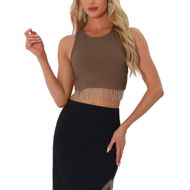 TOP SIN MANGAS INSPIRADOR CHIC DE VERANO PARA MUJER TALLA XL COLOR MARRÓN CLARO