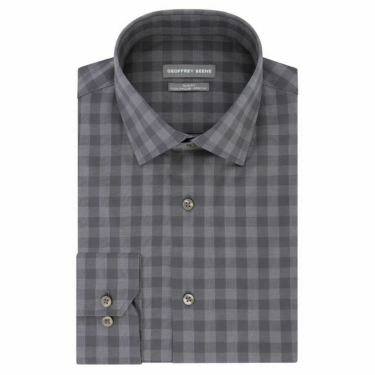 Mens Geoffrey Beene Slim-Fit Stretch Flex Spread-Collar Dress Shirt XS/S  (17- 17 1/2,Crater,34/35) - Walmart.com
