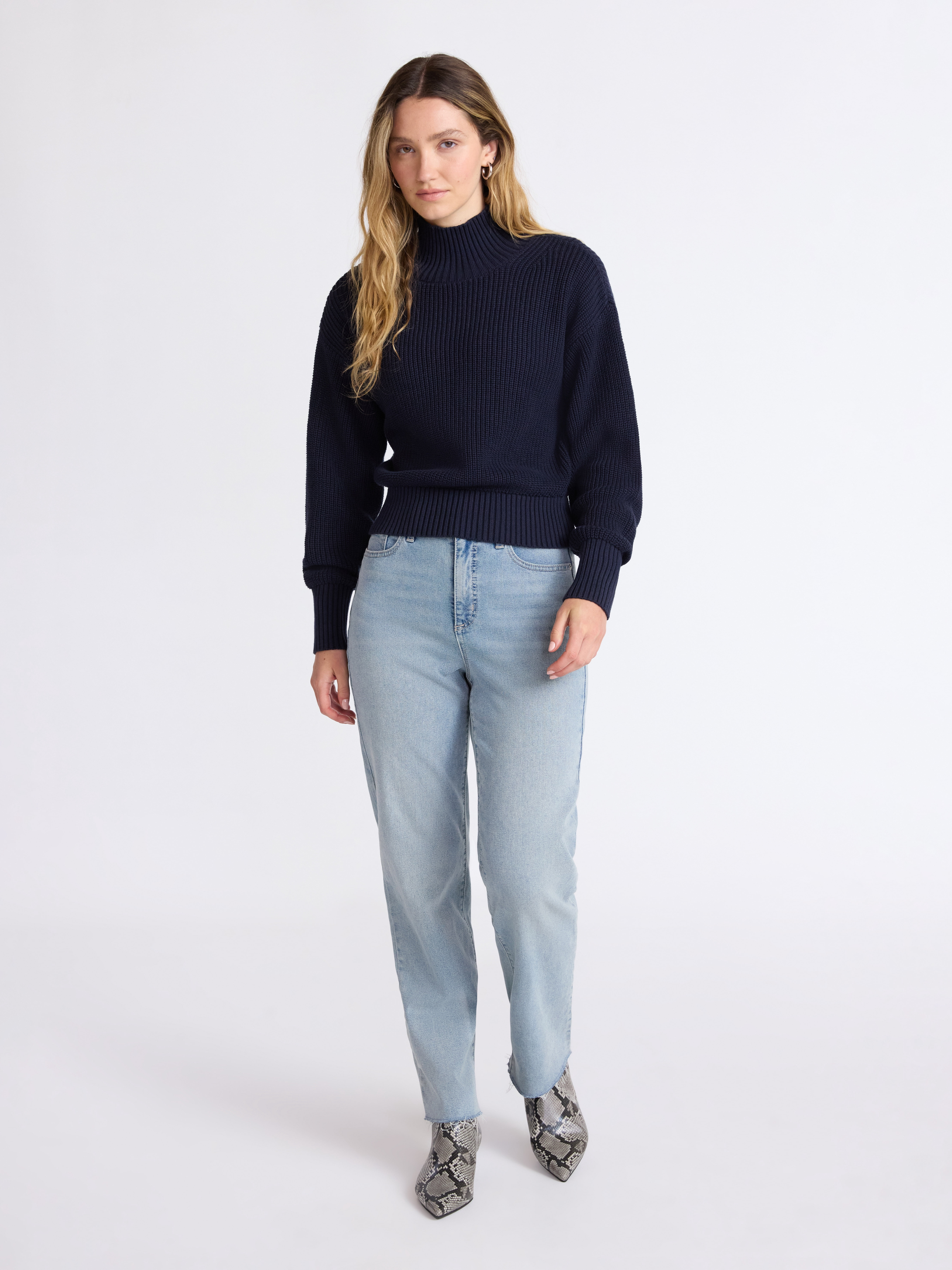 Scoop Women’s Cotton Boxy Ribbed Turtleneck Sweater, Midweight, Size XS-XXL