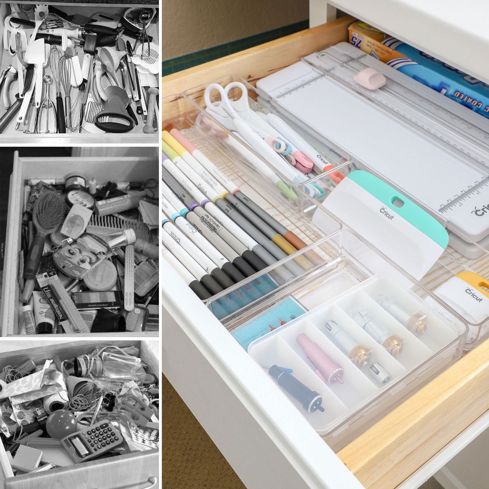 8 Pack Clear Plastic Drawer Organizers Food Grade Storage Trays Non-Slip Bins