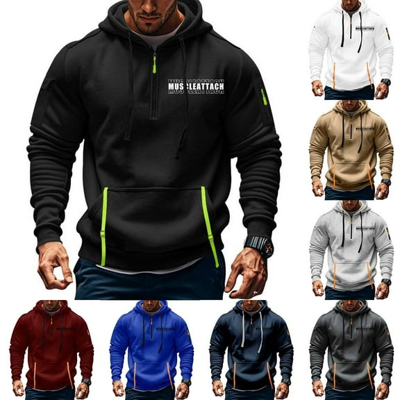 Sookity Athletic Hoodies for Men Big and Tall Hooded Pullover Tops Trendy Sweatshirts Drawstring Hooded Color Block Hoodies with Kangaroo Pocket Pullover De Hombre De Marca Black,L