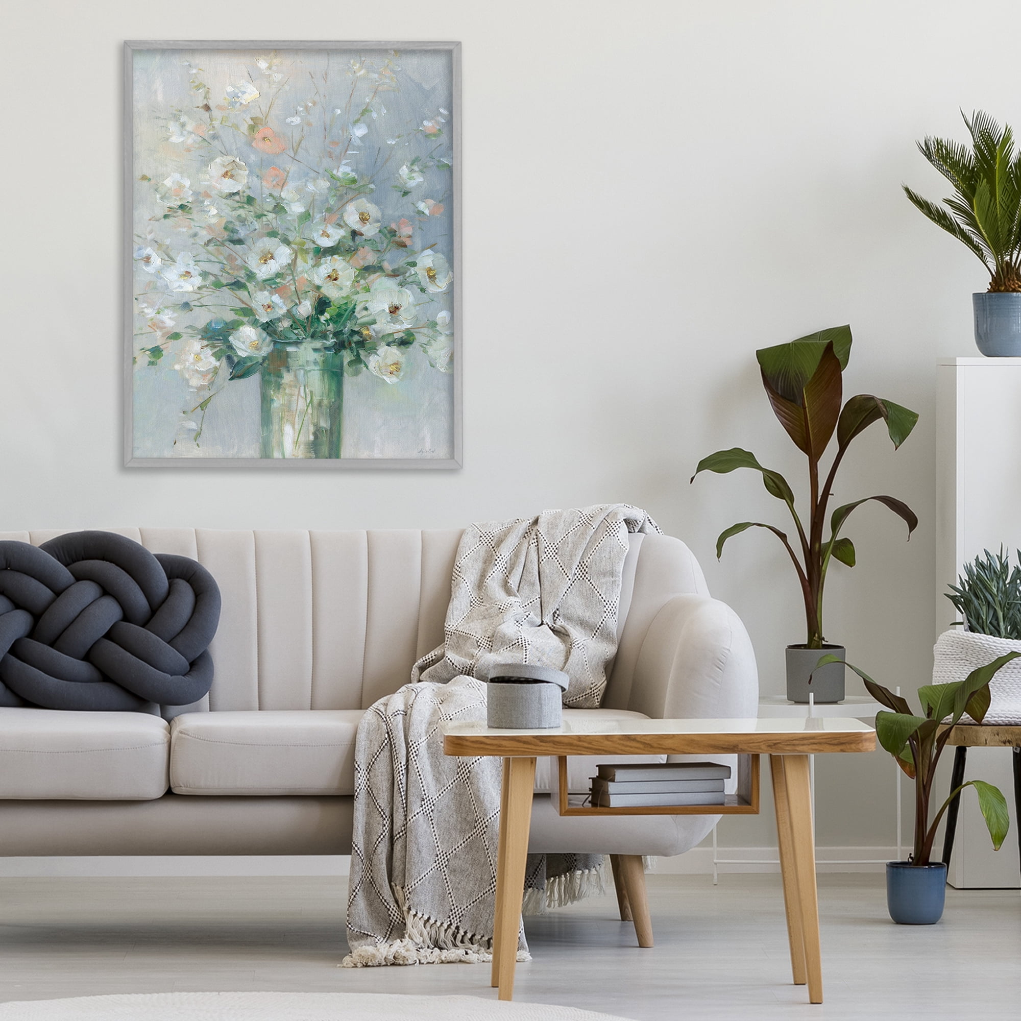 Stupell Industries Delicate White Blossoms Impression Gray Framed Giclee Art, design by Sally Swatland