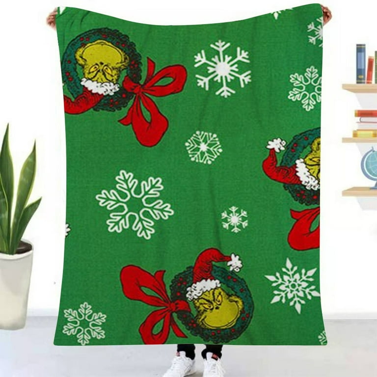 Grinch Christmas Throw Blanket Ultra Soft Lightweight Flannel Fleece Green Blanket Plush Fuzzy Warm Party Blanket Gift for Bed Couch Sofa Baby Kids