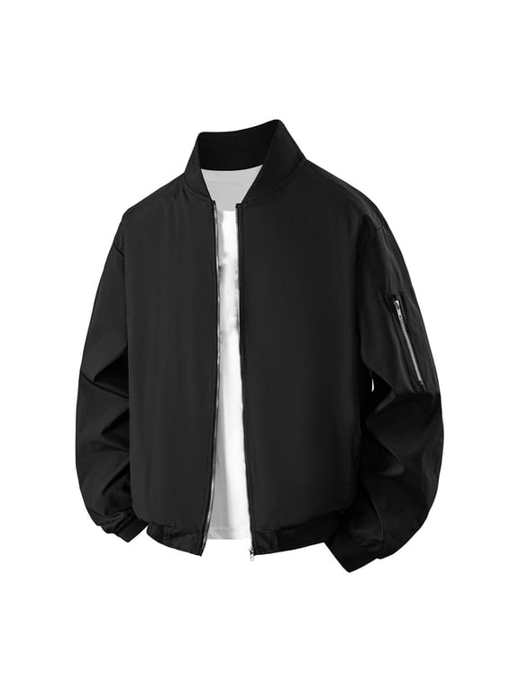 George Men Bomber Jackets Classic Full Zip Lightweight Water Resistant Ribbed Trim Chest Pocket Versatile Coats,Black,4XL