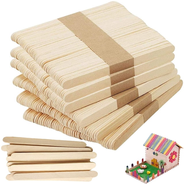 Palo de madera, palitos de madera para bricolaje, palito de helado, palitos artesanales de madera natural, palito de helado, madera para construcción de modelos (6 tablas, 300 piezas) ER