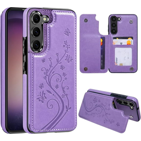 for Samsung Galaxy S23 Plus Butterfly Leather Series Wallet Case with Card Holder Double Magnetic Clasp Back Flip Protective Cover for Samsung Galaxy S23 Plus,Purple