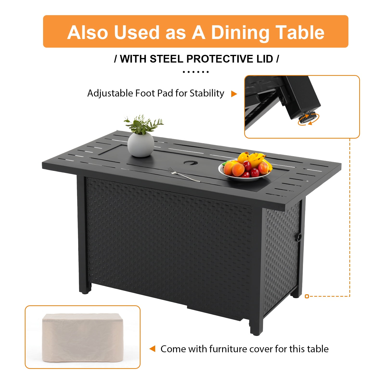 JOIVI 45” Propane Fire Pit, 50,000 BTU Gas Fire Pit Table with Glass Wind Guard and Waterproof Cover, Outdoor Heating Firepit Table for Patio, Yard, Balcony