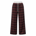 thumbnail image 3 of hlysgo Casual Plaid for Women Wide Leg Track Pants Elastic Waist Baggy Long Trousers with Pockets Red,2xL, 3 of 4
