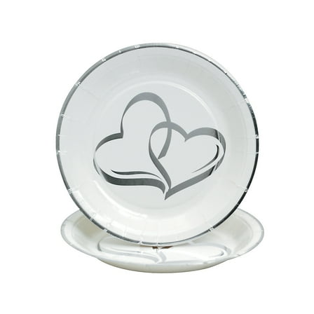 Two Hearts Foil Dessert Plates (25Pc) - Party Supplies - 25 Pieces