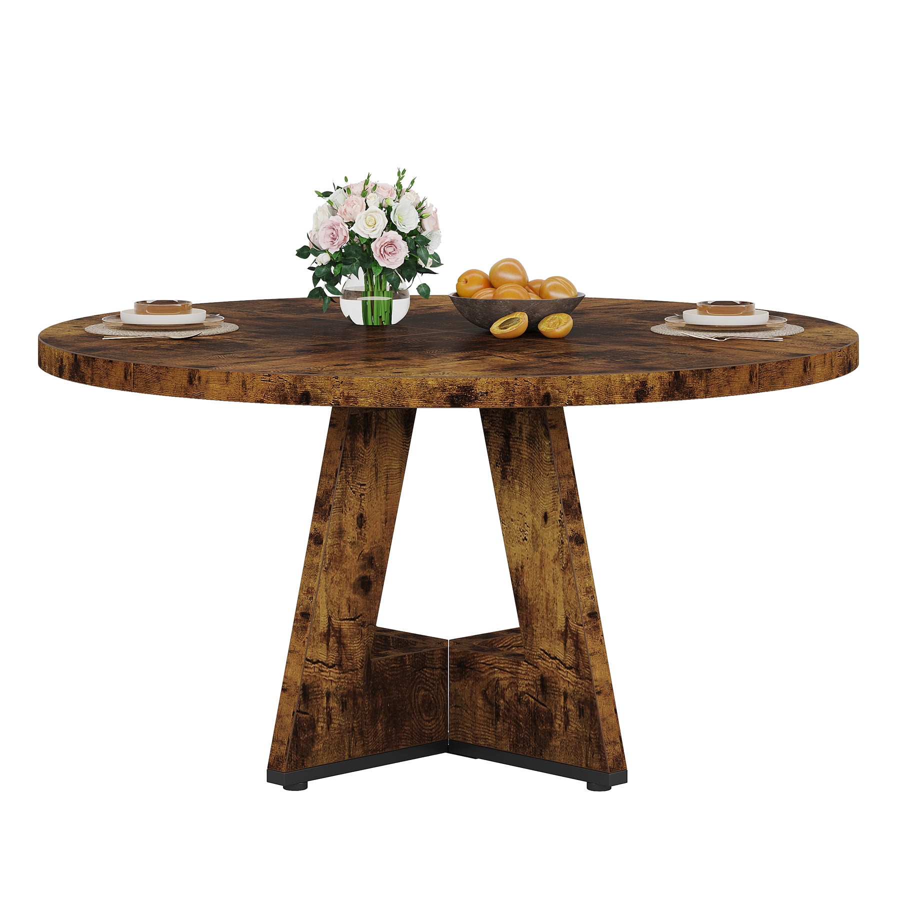 Fnova 47" Round Dining Table for 4 People, Modern Farmhouse Wooden Kitchen Table, Walnut (Chairs Not Included)