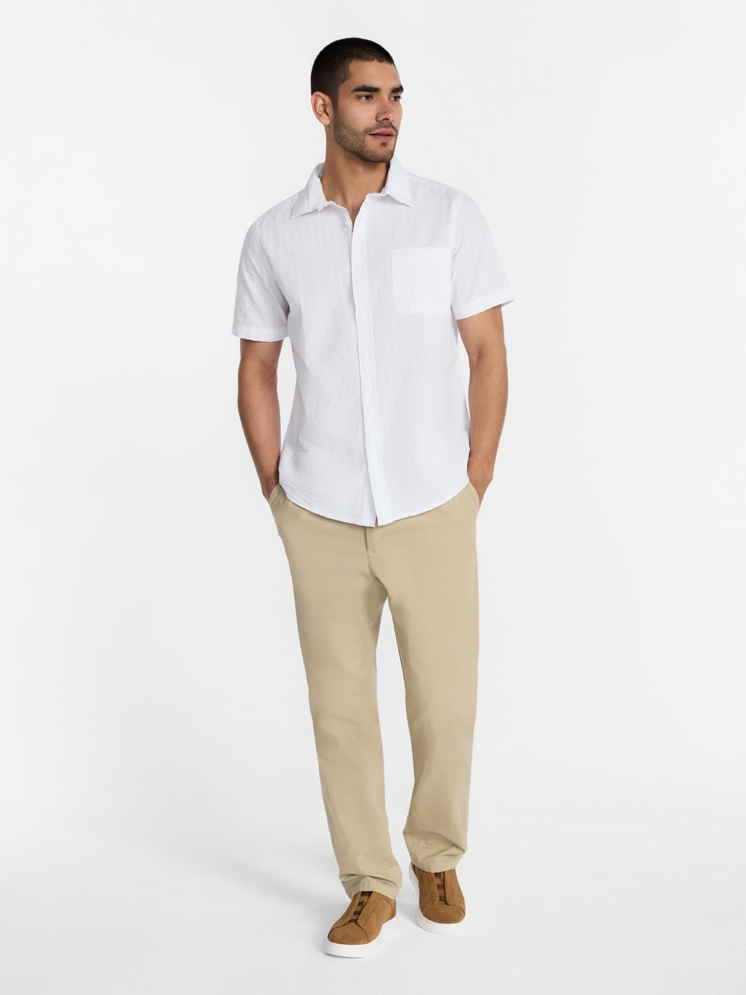 George Men's and Big Men's Modern Fit Poplin Button Up Shirt with Short Sleeves, Sizes XS-3XL