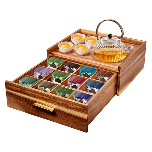 Wood Tea Holder Organizer,Tea Box Organizer Storage Box,Tea Caddys for Tea Bags Organizer Drawer,With12 Compartments