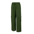 thumbnail image 5 of Green Womens Cargo Pants Womens Daily Elastic Waist Pockets Straight Solid Color Casual Pants Loose Pockets Cargo Long Trousers, 5 of 6