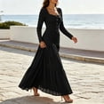 thumbnail image 5 of Ygbgbb Women Square Neck Tiered Maxi Dress, Long Sleeve Textured Fabric Fitted Bodice Ruffle Tier Skirt Dress for Party and Dating Black M, 5 of 9