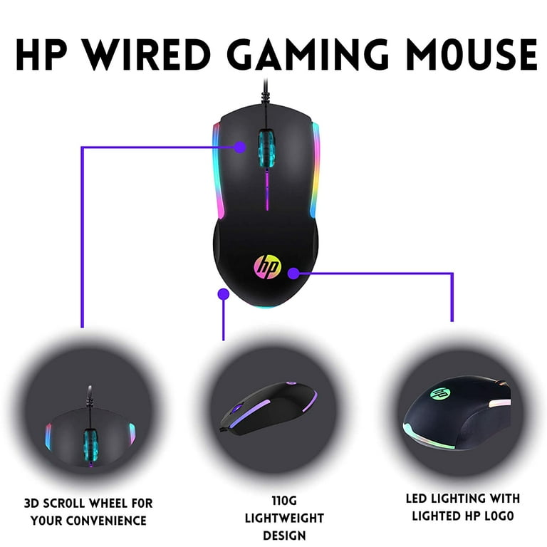 HP Wired RGB Gaming Mouse High Performance Mouse with Optical Sensor, 3  Buttons, 7 Color LED for Computer Notebook Laptop Office PC Home 