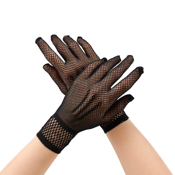 suxuMhao Mesh Short Gloves, Fishnet Gloves Sheer Gloves Full-Finger Gloves Nylon Gloves, Elastic Party Gloves Costume Gloves, Black, One Size, 5 Pairs