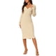 thumbnail image 2 of Vestido de suéter midi de punto ajustado con cuello en V y frente retorcido de manga larga para mujer, con abertura lateral, color beige, 2 of 6