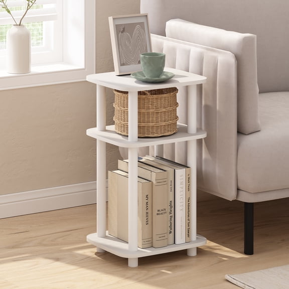 Furinno JUST 3-Tier Turn-N-Tube Curve End Table in Side Table in White/White