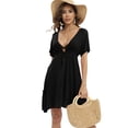 thumbnail image 2 of Baywell Women's Sexy Deep V Neck Beach Cover Up Short Sleeve Beachwear Coverups Loose Swimsuit Cover Up Dress Flowy A-Line Mini Beach Dress Casual Sexy Swim Cover up, S-2XL, 2 of 8