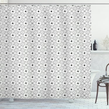 Modern Shower Curtain, Contemporary Intertwining Streaks and Circles on a Plain Background, Fabric Bathroom Set with Hooks, 69W X 70L Inches, Charcoal Grey and White, by Ambesonne