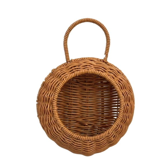 Imitation Rattan Wall Mounted Semi-Circular Flowerpot Storage Rack, Handmade Kitchen Sorting Basket, No Punching Required, for Wall Storage and Plant Display