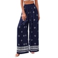 thumbnail image 3 of Women'S Wide Leg Palazzo Pants Boho Floral Trousers Flowy Beach Vacation Clothes Resort Wear Navy Blue XXL, 3 of 9