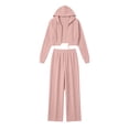 thumbnail image 5 of Naotn Women Ribbed Knit 2 Piece Sweatsuit Set, Full Zip Up Long Sleeve Cropped Hoodies Wide Leg Pants Matching Casual Sets, 5 of 7