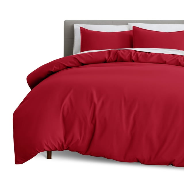Bare Home Housse de Couette et Ensemble de Taies de Luxe - Premium 1800 Collection - Ultra Doux - Grand Lit, Rouge, 3 Pcs