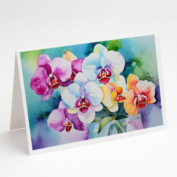 Orchids in Watercolor Greeting Cards and Envelopes Pack of 8 7 in x 5 in