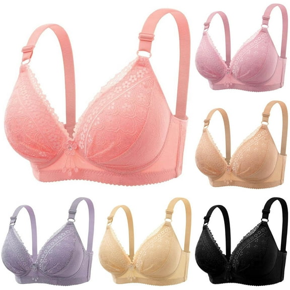 Ahuyic Summer Womens Bras,Plus Size Bras for Women,Women's Non-steel Lace Stitching Comfortable And Breathable Gathered Adjustable Bra Underwear