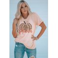 thumbnail image 3 of ABPHQTO Camiseta de cuello redondo con estampado gráfico de calabaza y leopardo rosa de Mama para mujer, 3 of 5
